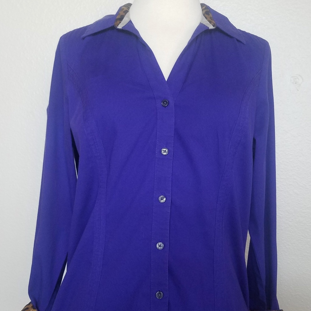 Purple and Cheetah print Button Up Blouse